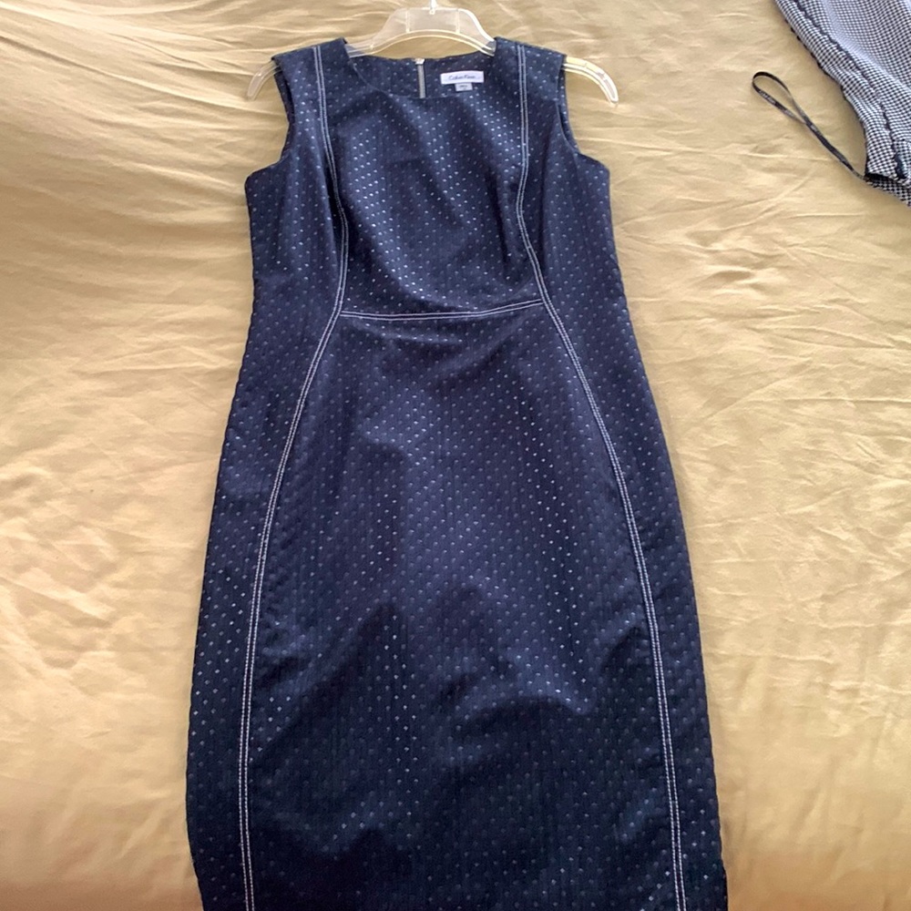 Vintage Calvin Klein rhinestone denim midi dress.